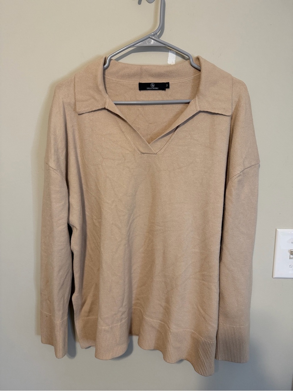 Lillusory Women's Oversized Collared V-Neck Knit Sweater - Picture 2 of 6